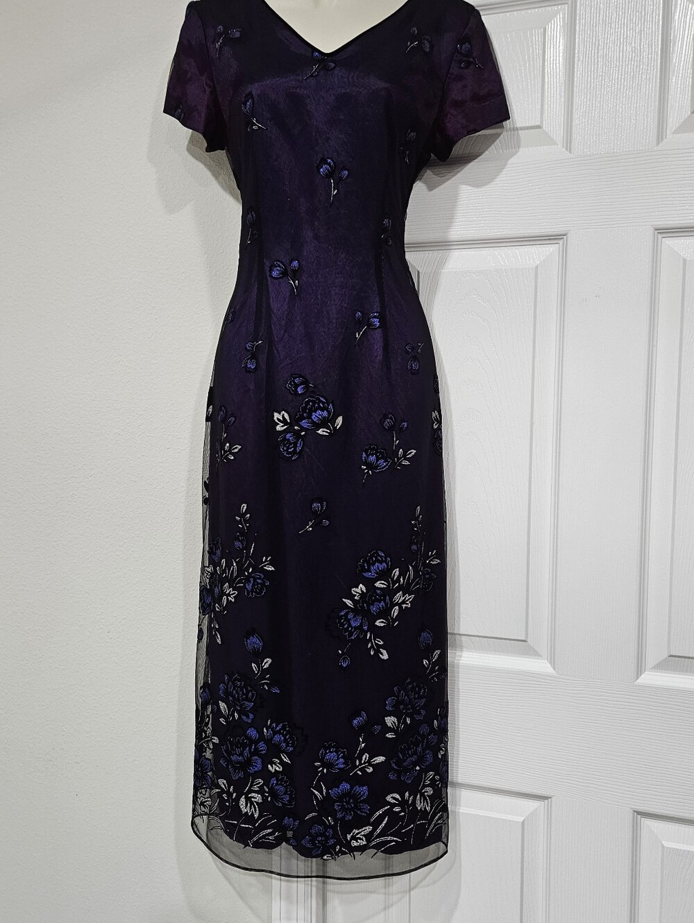 Elegant Purple Floral Midi Dress - Women's